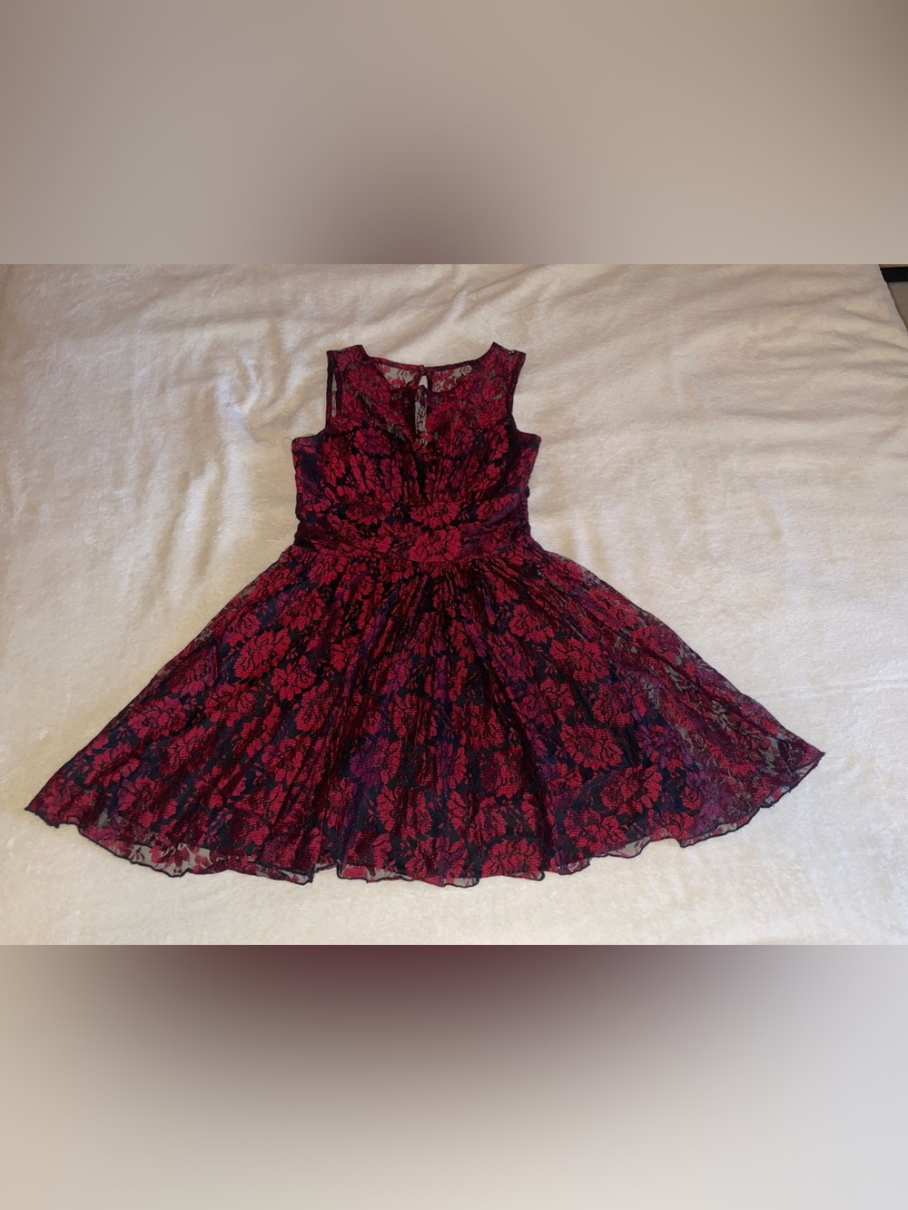 Red Lace Fit-and-Flare Party Dress